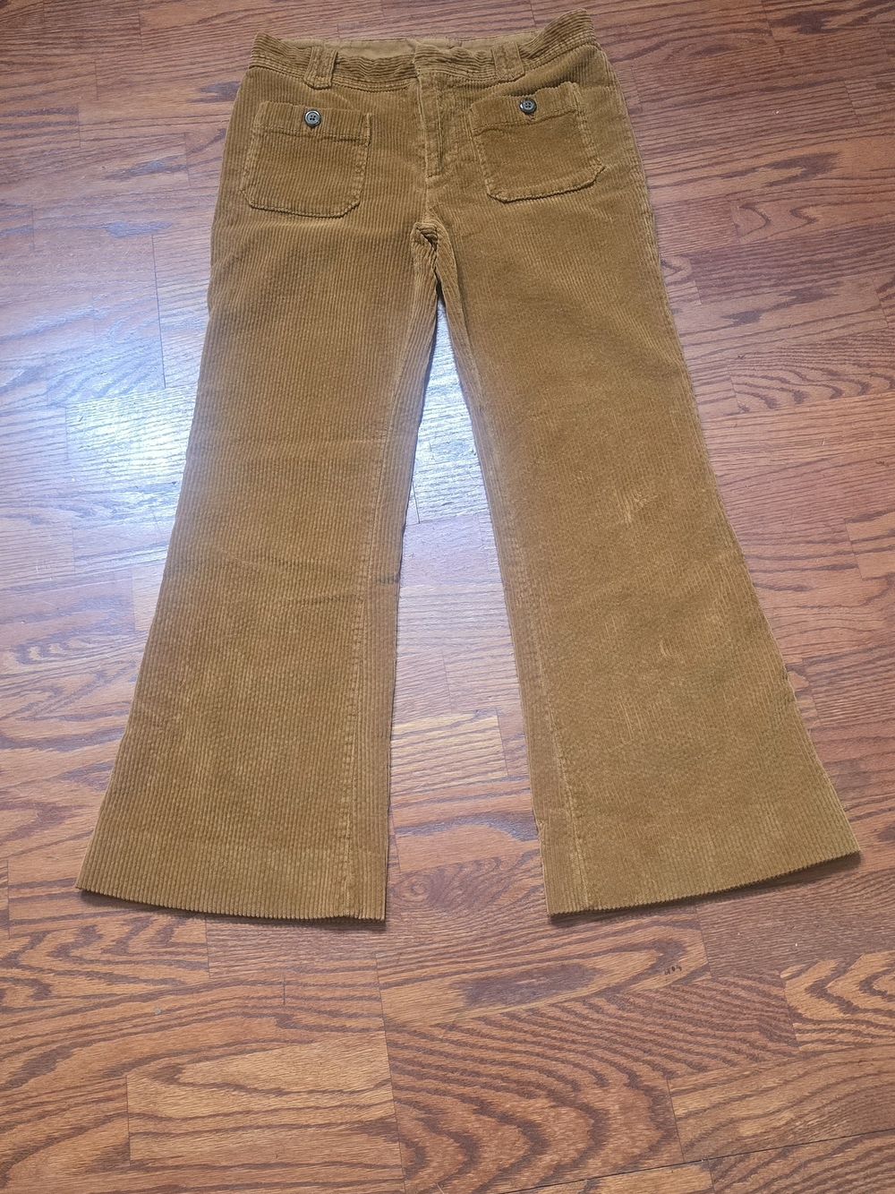 Free People Camel Tan Corduroy Flare Pants Patch Pocket Boho Size 2